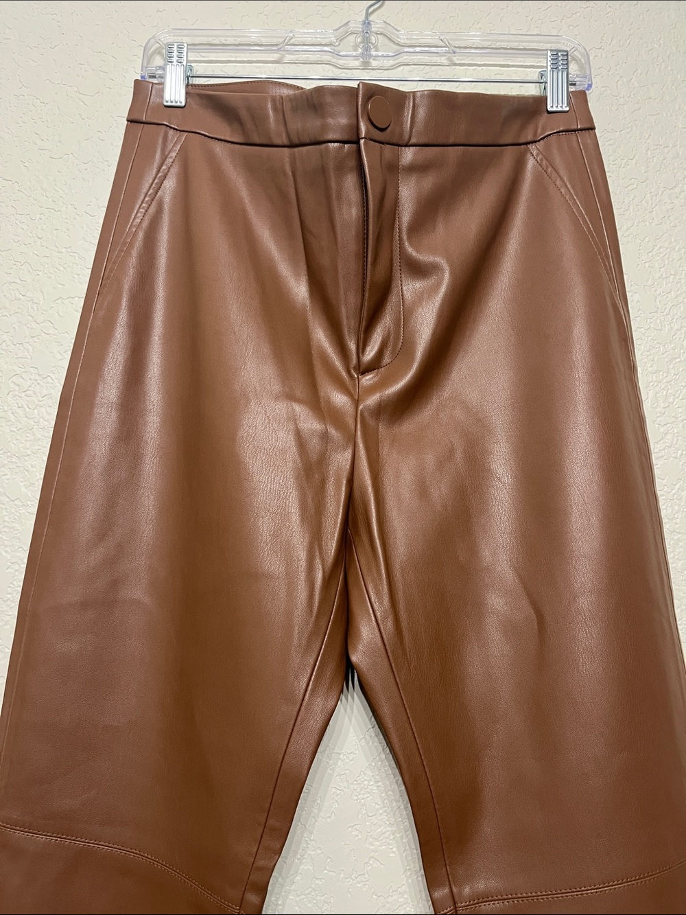 Zara Women’s Size Large Brown Faux Leather Skinny Pants With Zippers at Ankles - Picture 4 of 11